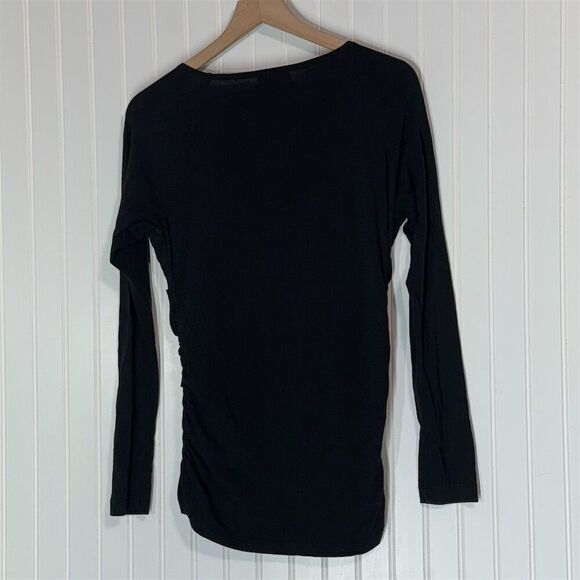 Sundance Black Wrap Long Sleeve Ruched Top M Cotton Stretch Minimalist Boho - Picture 3 of 8